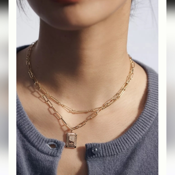 Anthro Rectangle Charm Layered Necklace - Picture 2 of 8